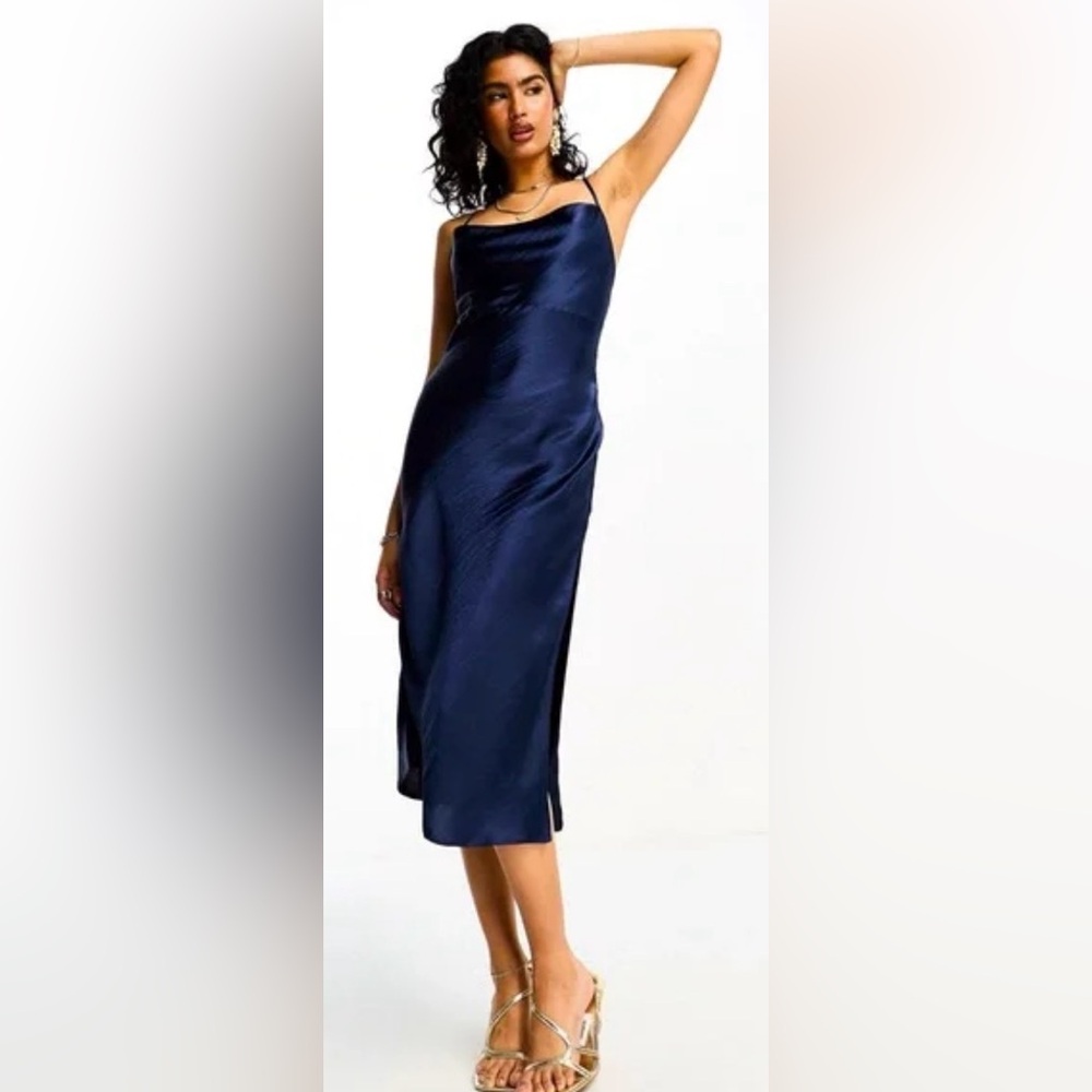 ASOS Navy Satin Midi Dress